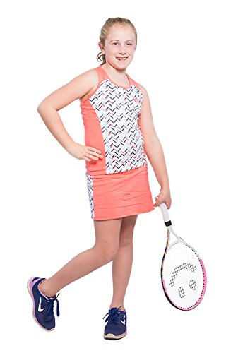 Girls-Tennis-2-Piece-Breathable-Dress-Set-with-Navy-Or-Coral-Sleeveless-Racerback-Top-and-Tennis-Skirt-with-Undershorts